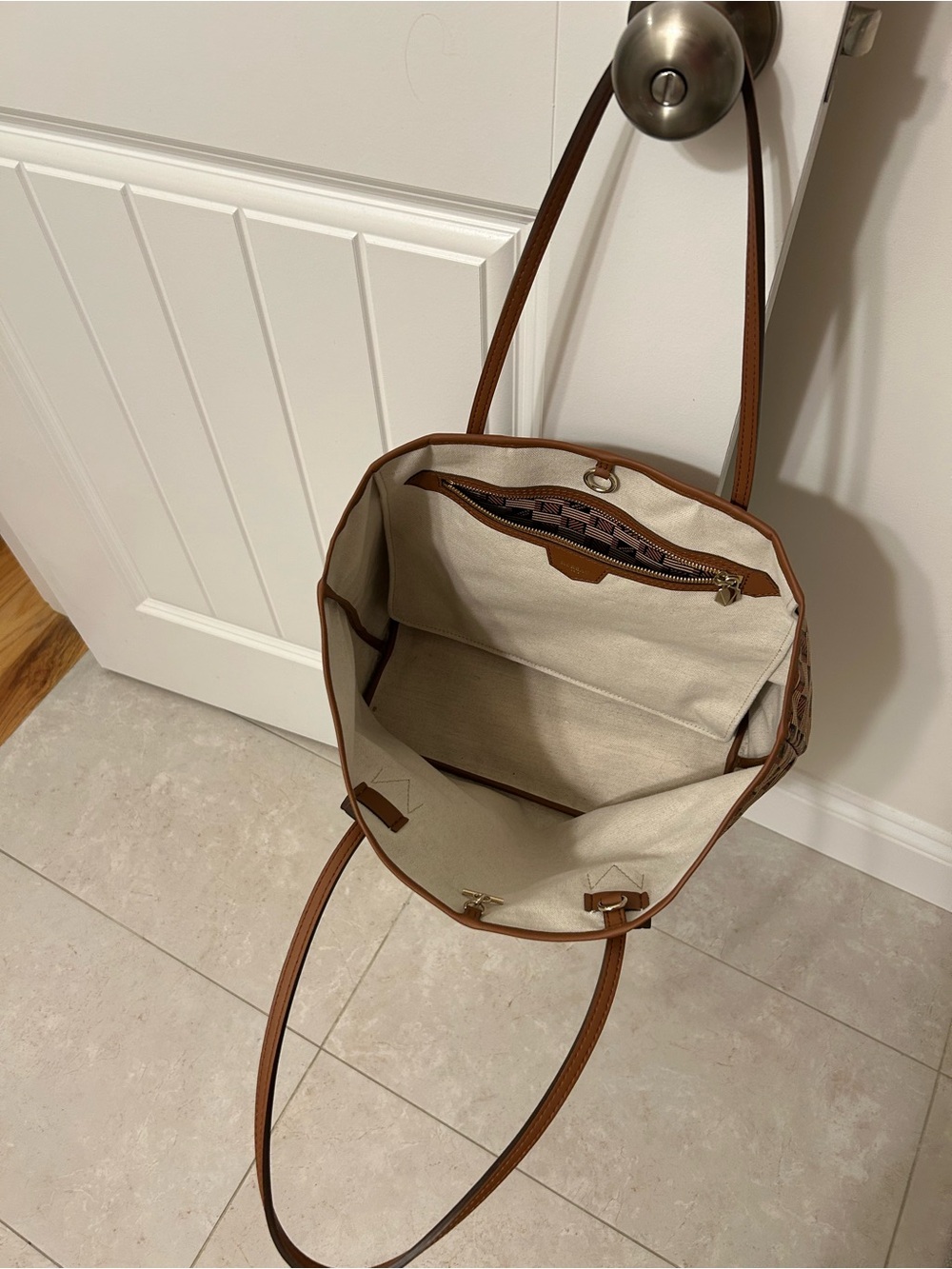 Moreau Paris Coated Canvas Tote Bag in Brown and Cream- EUC - Picture 2 of 9